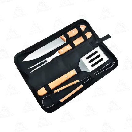 Set Parrillero 4 Piezas con Mango de Bambú